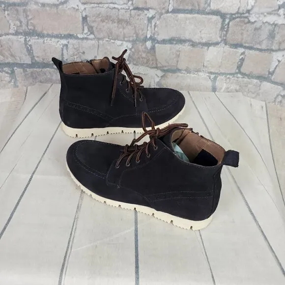 Massimo Dutti Botin Peil Serraje Azul Suede Boots Navy  Lace Up Size 39