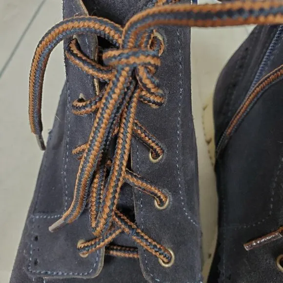 Massimo Dutti Botin Peil Serraje Azul Suede Boots Navy  Lace Up Size 39