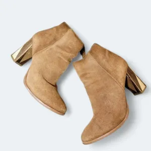Matisse Katherine Tan Suede Booties Ankle Boots Geometric wood block heel Size 7
