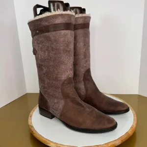 Matisse Parker Brown Leather Mid-Calf Plush Shearling Boots Sz 9.5 Winter Boho