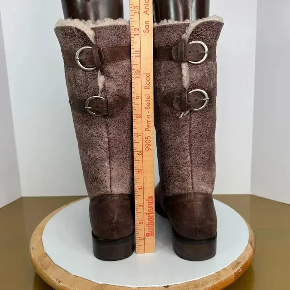 Matisse Parker Brown Leather Mid-Calf Plush Shearling Boots Sz 9.5 Winter Boho