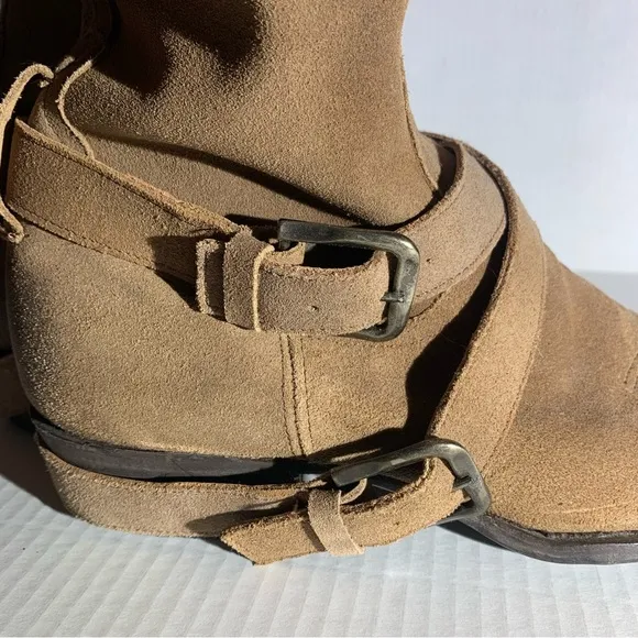 MATISSE SUEDE WESTERN, COWGIRL, BOHO BOOTS W/ ANKLE HARNESS &amp; BUCKLES