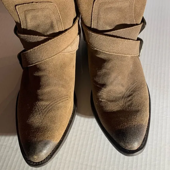 MATISSE SUEDE WESTERN, COWGIRL, BOHO BOOTS W/ ANKLE HARNESS &amp; BUCKLES