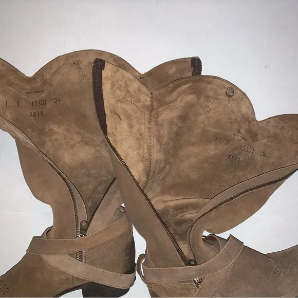 MATISSE SUEDE WESTERN, COWGIRL, BOHO BOOTS W/ ANKLE HARNESS &amp; BUCKLES