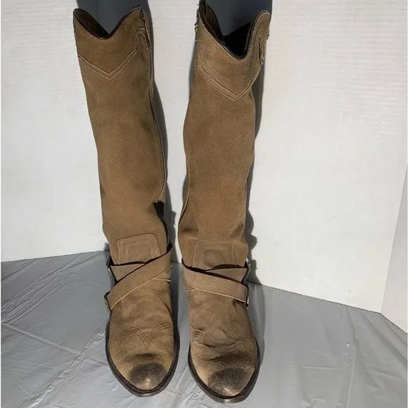 MATISSE SUEDE WESTERN, COWGIRL, BOHO BOOTS W/ ANKLE HARNESS &amp; BUCKLES