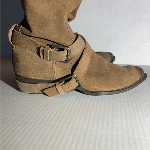 MATISSE SUEDE WESTERN, COWGIRL, BOHO BOOTS W/ ANKLE HARNESS &amp; BUCKLES