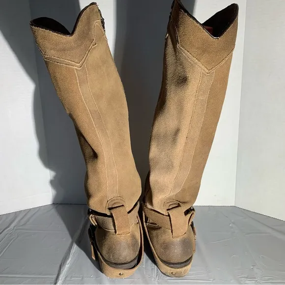 MATISSE SUEDE WESTERN, COWGIRL, BOHO BOOTS W/ ANKLE HARNESS &amp; BUCKLES