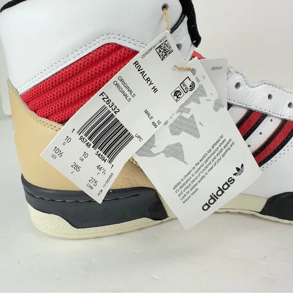 Men’s Adidas Originals Rivalry High Leather Basketball Shoes White Red Size 10.5