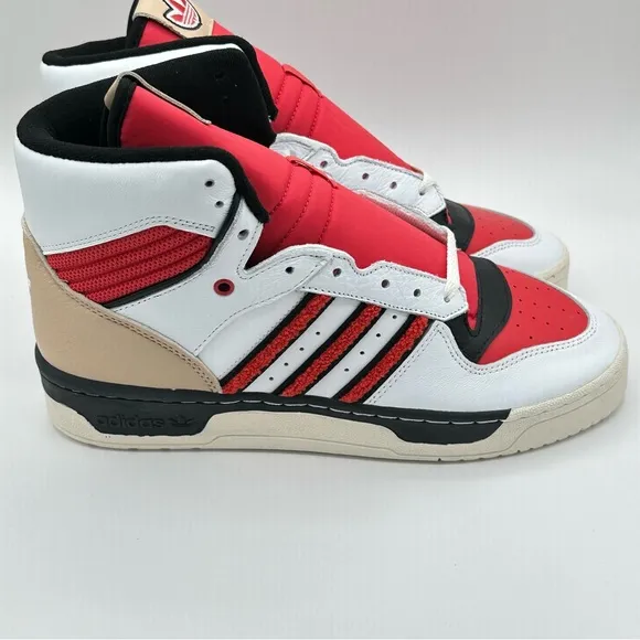 Men’s Adidas Originals Rivalry High Leather Basketball Shoes White Red Size 10.5