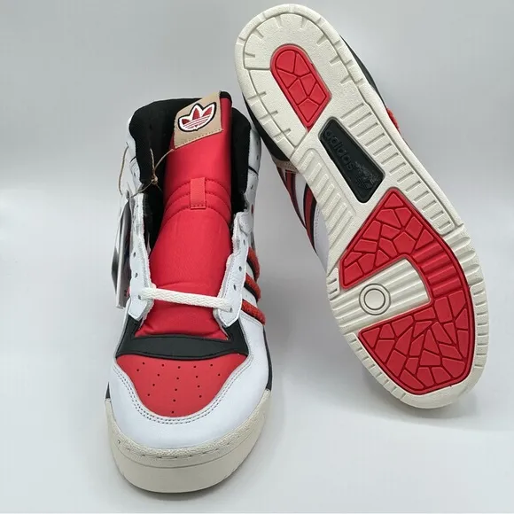 Men’s Adidas Originals Rivalry High Leather Basketball Shoes White Red Size 10.5