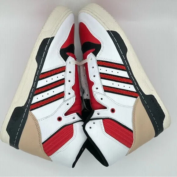 Men’s Adidas Originals Rivalry High Leather Basketball Shoes White Red Size 10.5