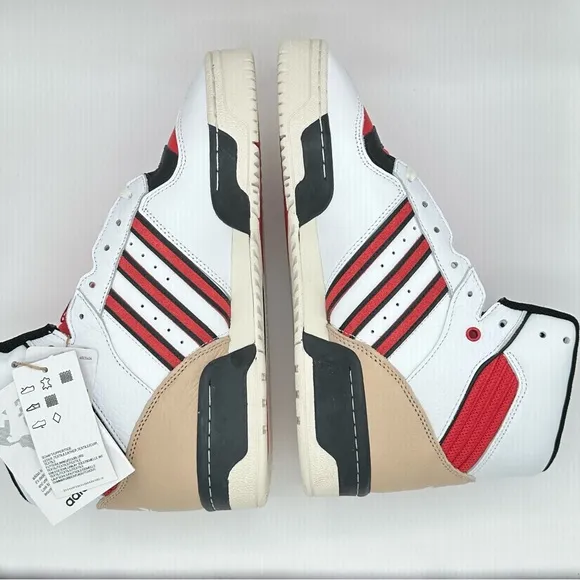 Men’s Adidas Originals Rivalry High Leather Basketball Shoes White Red Size 10.5