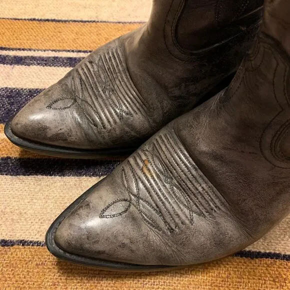 Mens Cowboy Boots Green Acme 9 EW Western Cowboy Vintage Mid Calf Embroidered