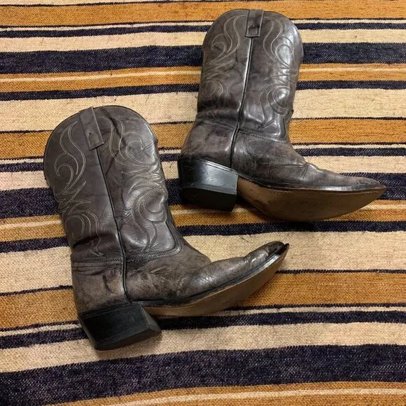 Mens Cowboy Boots Green Acme 9 EW Western Cowboy Vintage Mid Calf Embroidered