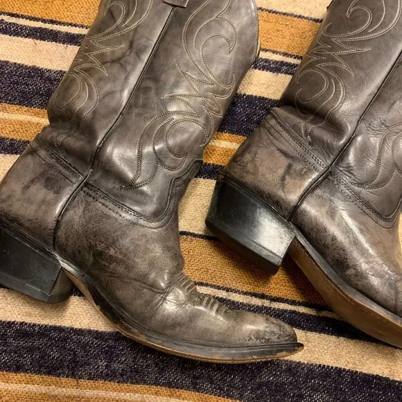 Mens Cowboy Boots Green Acme 9 EW Western Cowboy Vintage Mid Calf Embroidered