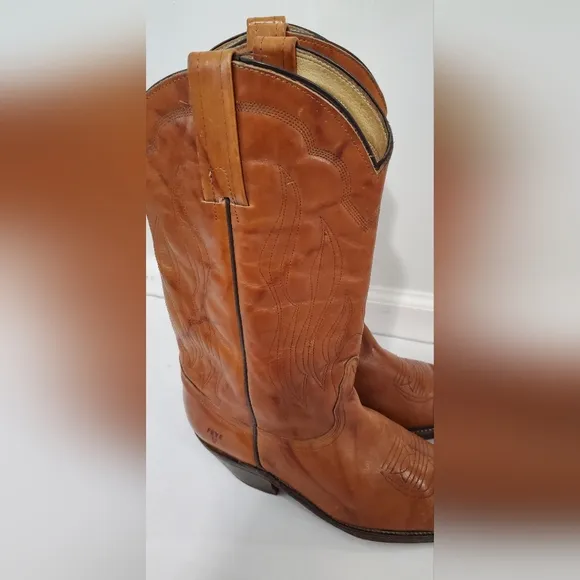 Mens Frye Vintage 1980s Western Brown Leather Cowboy Boots Size 11D