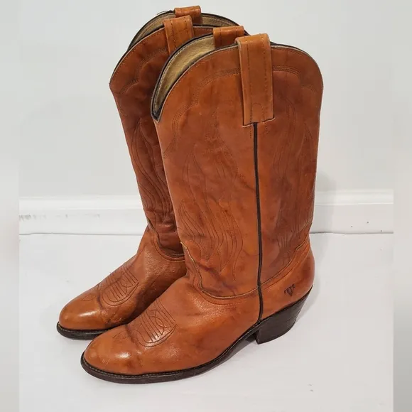 Mens Frye Vintage 1980s Western Brown Leather Cowboy Boots Size 11D