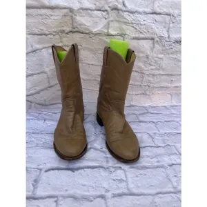 Men's Justin Beige Leather Cowboy Boots Size 7.5