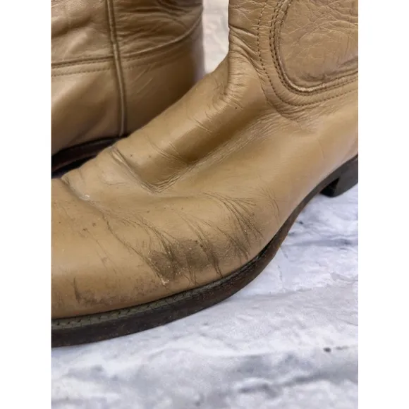 Men's Justin Beige Leather Cowboy Boots Size 7.5