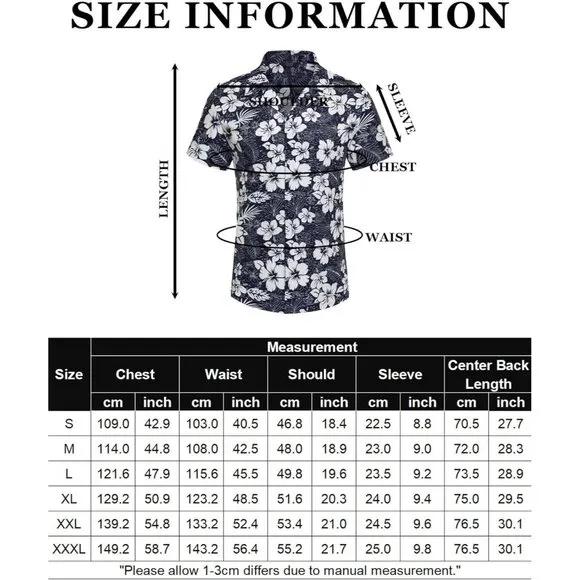 Men's Navy-white Flower Casual Short Sleeve Button Down Textured Beach Shirts