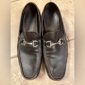 Men's SALVATORE FERRAGAMO 'Magnifico' Brown Pebbled Leather Loafers Size 9.5