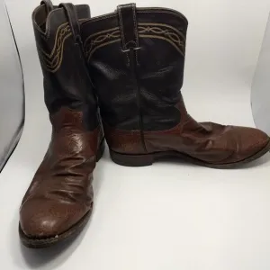 Men's Vintage Brown Justin Leather Cowboy Boots Almond Shaped Toe Style 3340 11E