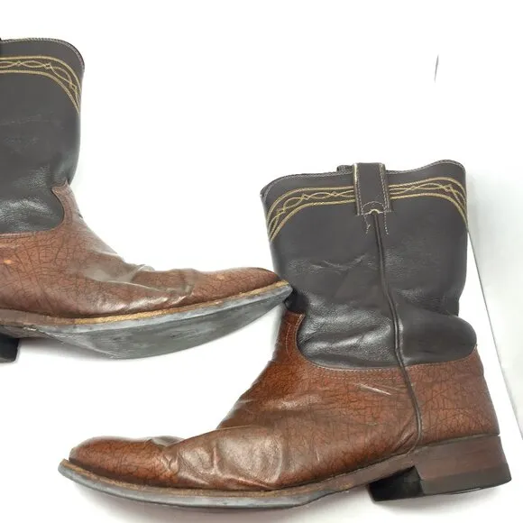 Men's Vintage Brown Justin Leather Cowboy Boots Almond Shaped Toe Style 3340 11E