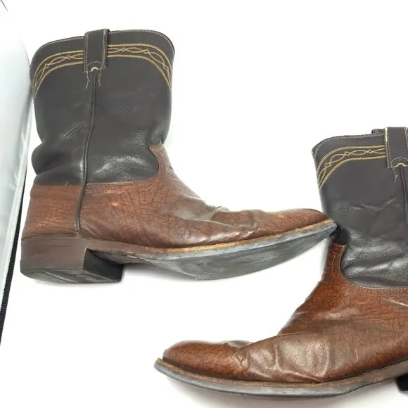 Men's Vintage Brown Justin Leather Cowboy Boots Almond Shaped Toe Style 3340 11E