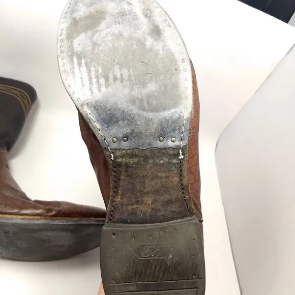 Men's Vintage Brown Justin Leather Cowboy Boots Almond Shaped Toe Style 3340 11E