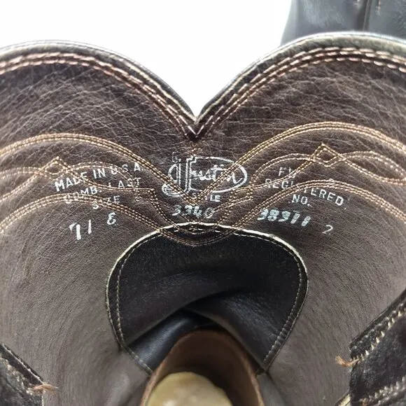 Men's Vintage Brown Justin Leather Cowboy Boots Almond Shaped Toe Style 3340 11E