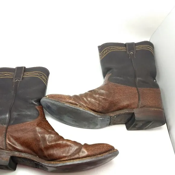 Men's Vintage Brown Justin Leather Cowboy Boots Almond Shaped Toe Style 3340 11E