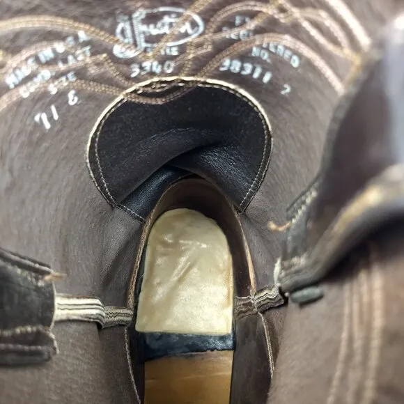 Men's Vintage Brown Justin Leather Cowboy Boots Almond Shaped Toe Style 3340 11E
