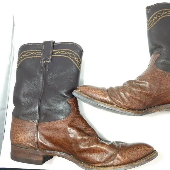 Men's Vintage Brown Justin Leather Cowboy Boots Almond Shaped Toe Style 3340 11E