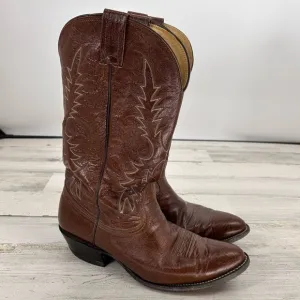 Men's Vintage Nocona Western Brown Full Kangaroo Leather Cowboy Boots Size 10
