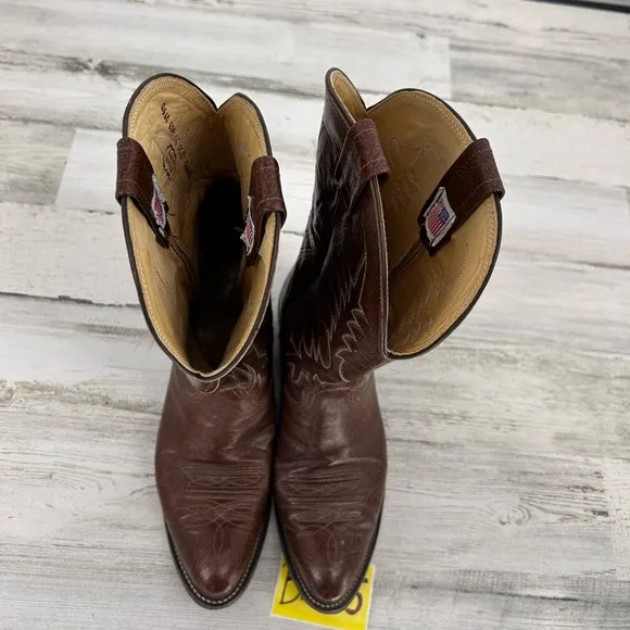 Men's Vintage Nocona Western Brown Full Kangaroo Leather Cowboy Boots Size 10