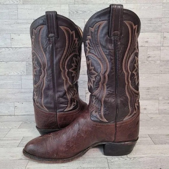 Men's Vintage Tony Lama Western Brown Leather Rodeo Cowboy Boots Size 11.5 EE