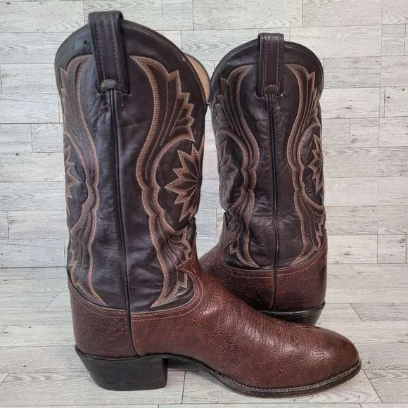 Men's Vintage Tony Lama Western Brown Leather Rodeo Cowboy Boots Size 11.5 EE