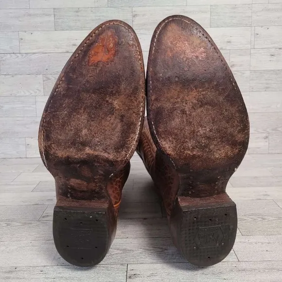 Men's Vintage Tony Lama Western Exotic Brown Leather Cowboy Boots Size 9