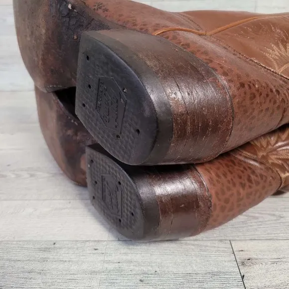 Men's Vintage Tony Lama Western Exotic Brown Leather Cowboy Boots Size 9