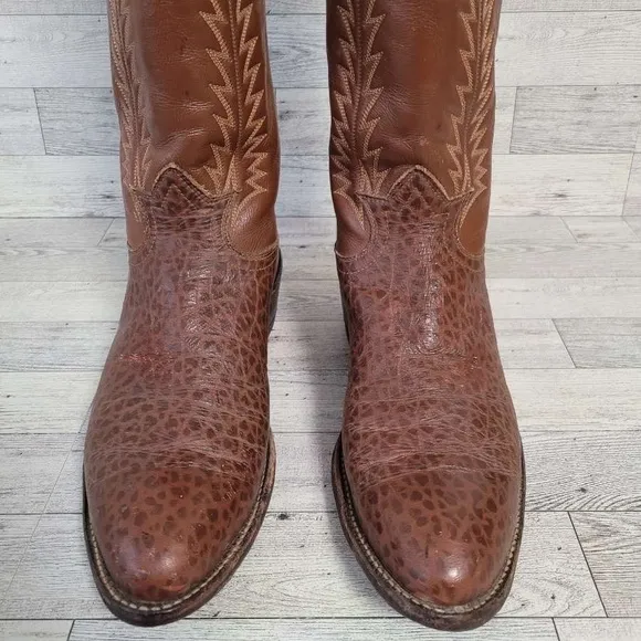 Men's Vintage Tony Lama Western Exotic Brown Leather Cowboy Boots Size 9
