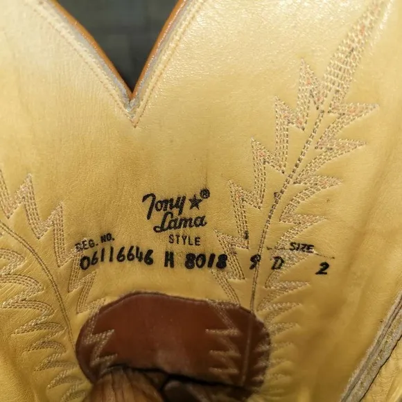 Men's Vintage Tony Lama Western Exotic Brown Leather Cowboy Boots Size 9
