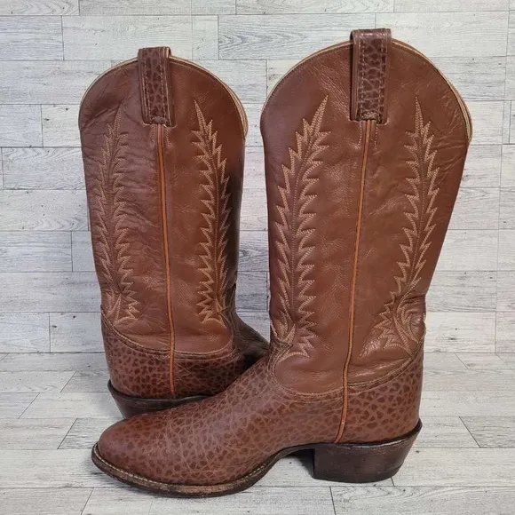 Men's Vintage Tony Lama Western Exotic Brown Leather Cowboy Boots Size 9
