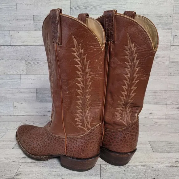 Men's Vintage Tony Lama Western Exotic Brown Leather Cowboy Boots Size 9