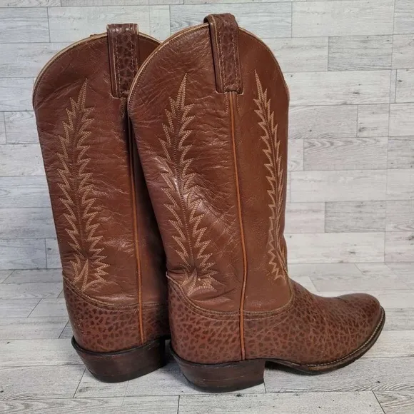 Men's Vintage Tony Lama Western Exotic Brown Leather Cowboy Boots Size 9