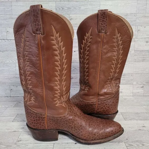 Men's Vintage Tony Lama Western Exotic Brown Leather Cowboy Boots Size 9