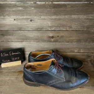 Mens Allen Edmonds Bainbridge Black Leather Cap Toe‎ Brogue Dress Shoes 12 EEE