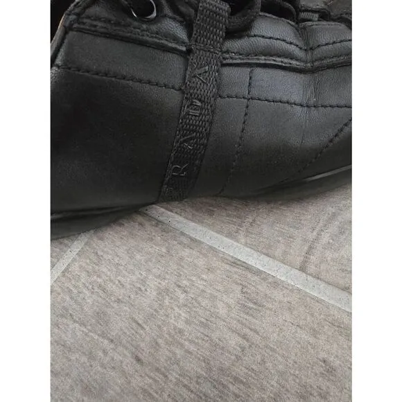 Men's Prada Leather Low Trainer Sneakers Shoes Black UK 8 = US 9