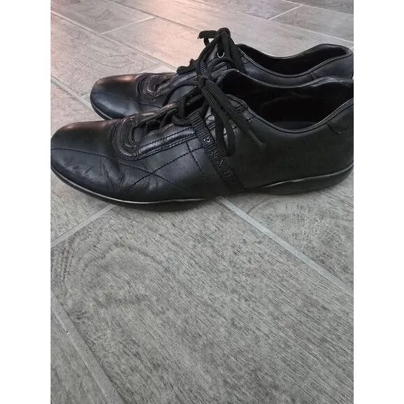 Men's Prada Leather Low Trainer Sneakers Shoes Black UK 8 = US 9