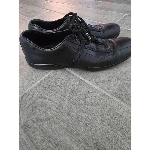 Men's Prada Leather Low Trainer Sneakers Shoes Black UK 8 = US 9