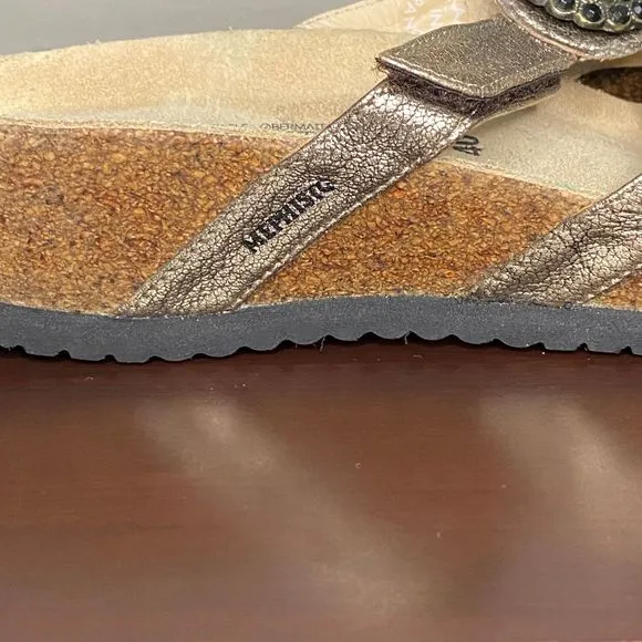 Mephisto Cork Wedge Air Relax Leather Rhinestone Metallic Boho Hippie Sandals 40